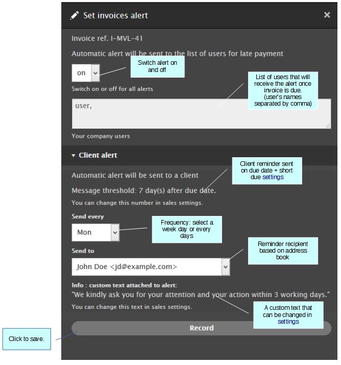 invoice alert form